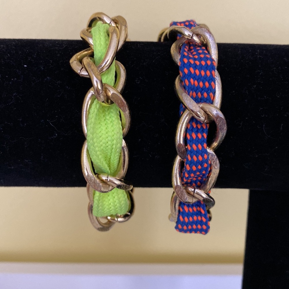 2 BCBGeneration Chunky Gold Tone Chain Link with Colorful Ribbon Bracelets NEW